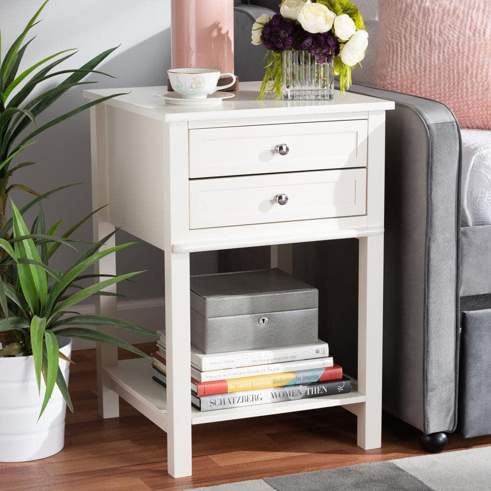Baxton Studio Willow Modern Transitional White Finished 2-Drawer Wood End Table