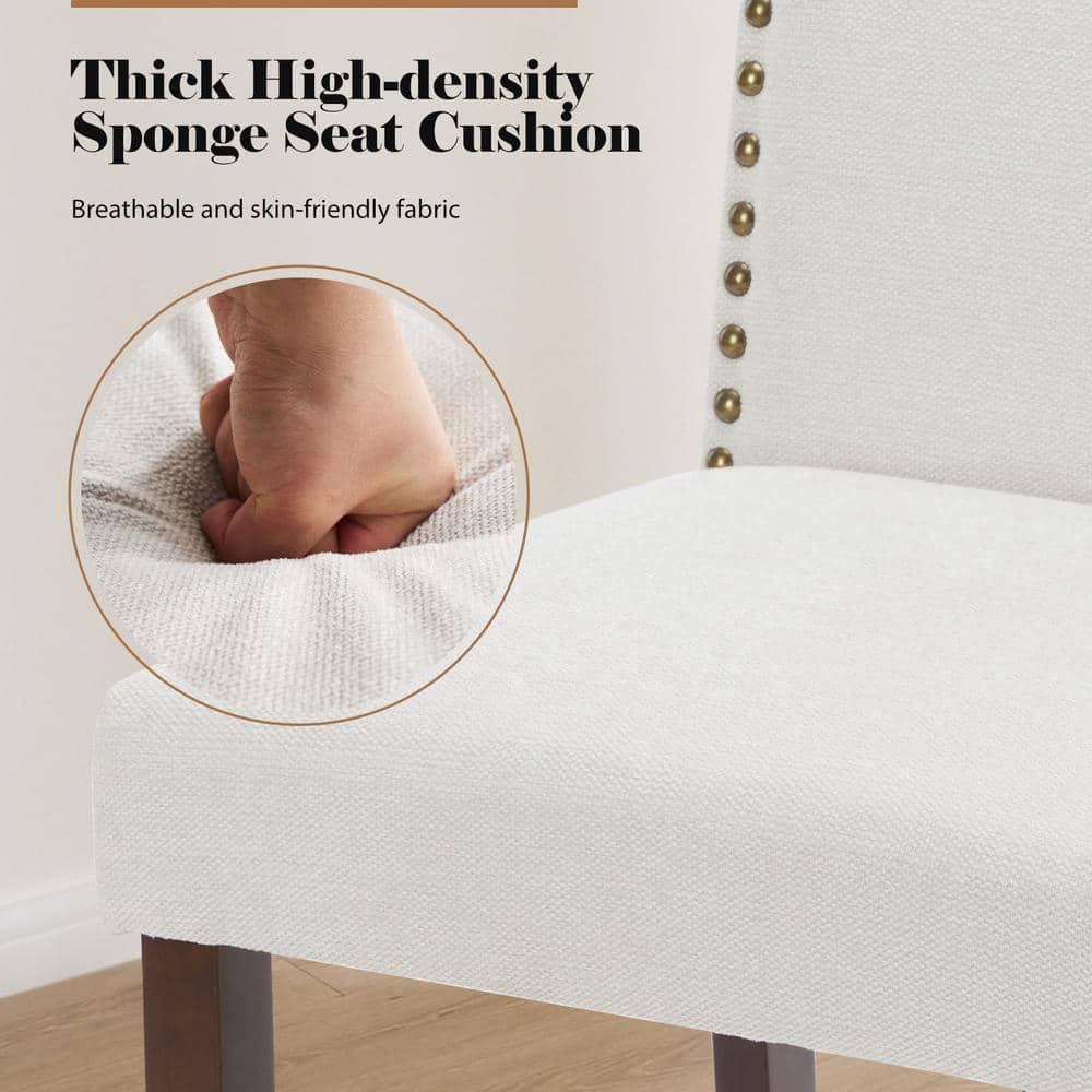 Beige Upholstered Fabric Dining Chairs (Set of 2) with Nailhead Trim and Wood Legs for Living Room Kitchen