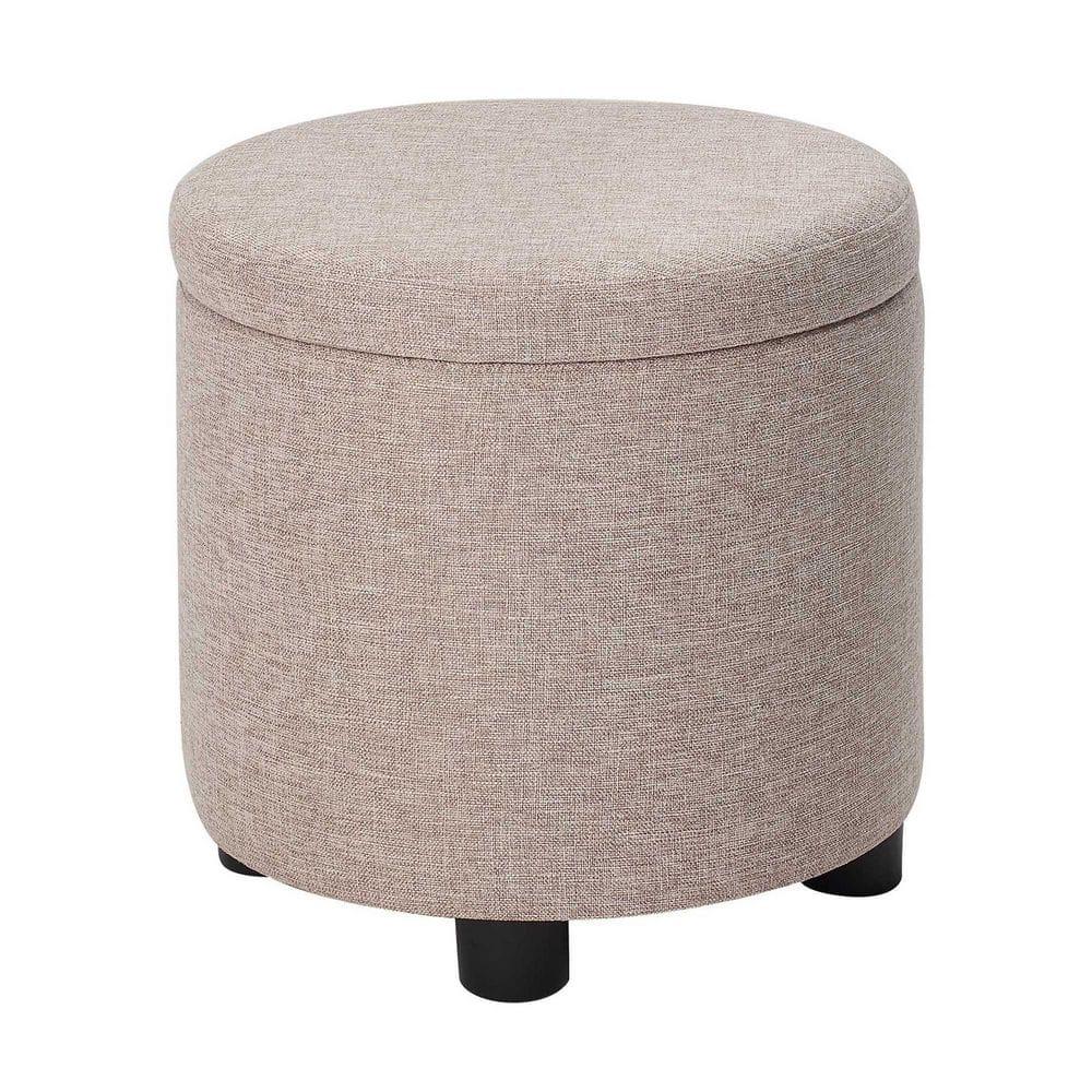 Designs4Comfort Round Accent Storage Ottoman with Reversible Tray Lid, Tan Fabric