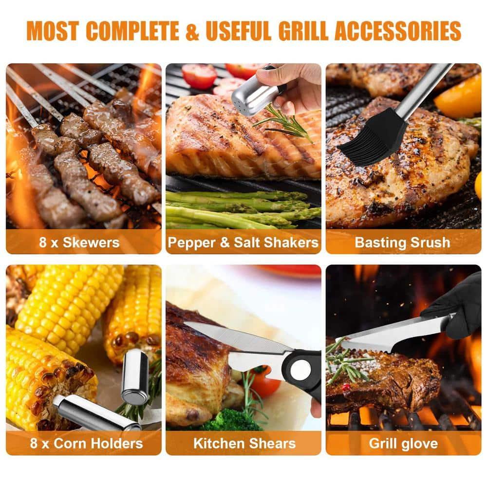 BBQ Grill Accessories Set, 38Pcs Stainless Steel Grill Tools Grilling Accessories with Aluminum Case, Thermometer, Grill Mats for Camping/Backyard Barbecue, Grill Utensils Set for Men Women