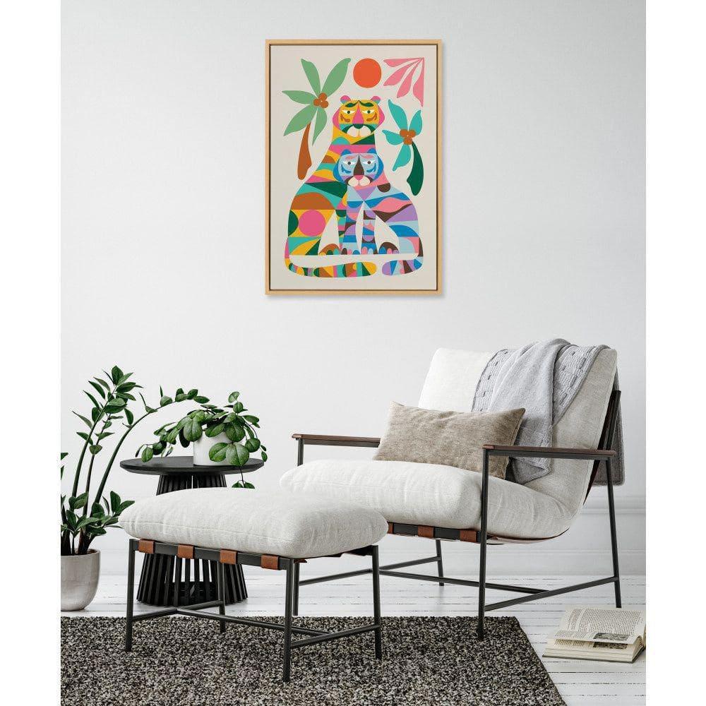 Kate & Laurel All Things Decor 23"x33" Sylvie MCM Tiger Love Wall Art by Rachel Lee Natural: Framed Canvas, Modern Animal Digital Art