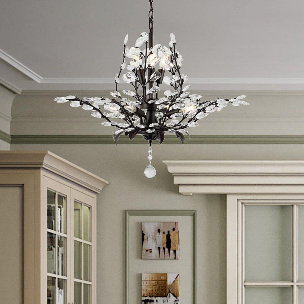28.5" 7-Light Diantha Contemporary Bohemian Iron/Acrylic LED Pendant Oil Rubbed Bronze/Clear - JONATHAN Y: ETL Listed, Adjustable Height