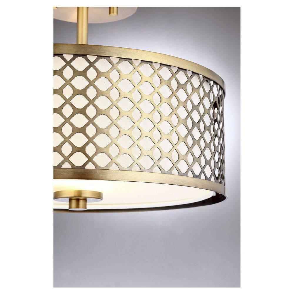 Meridian Elegance 2-Light Natural Brass Ceiling Light with Cream Fabric Shade