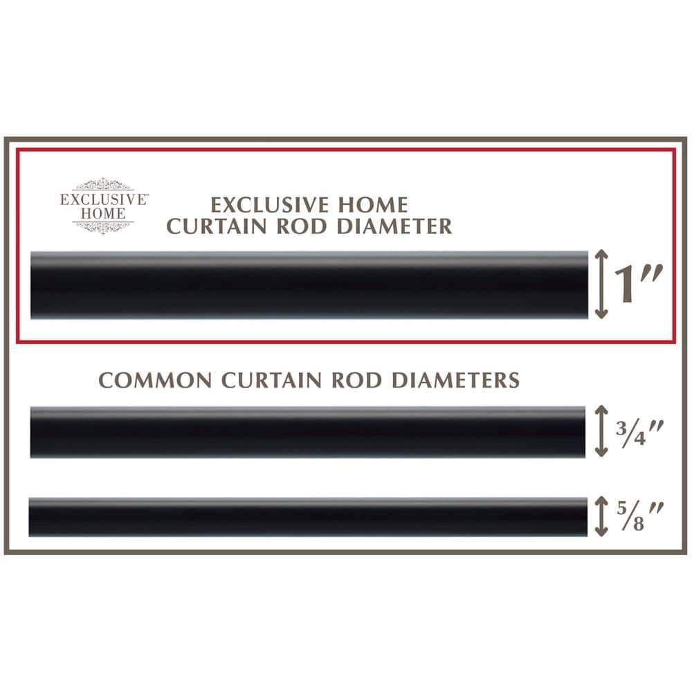 EXCLUSIVE HOME Topper 1" Curtain Rod and Coordinating Finial Set, Matte Black, Adjustable 66"-120"