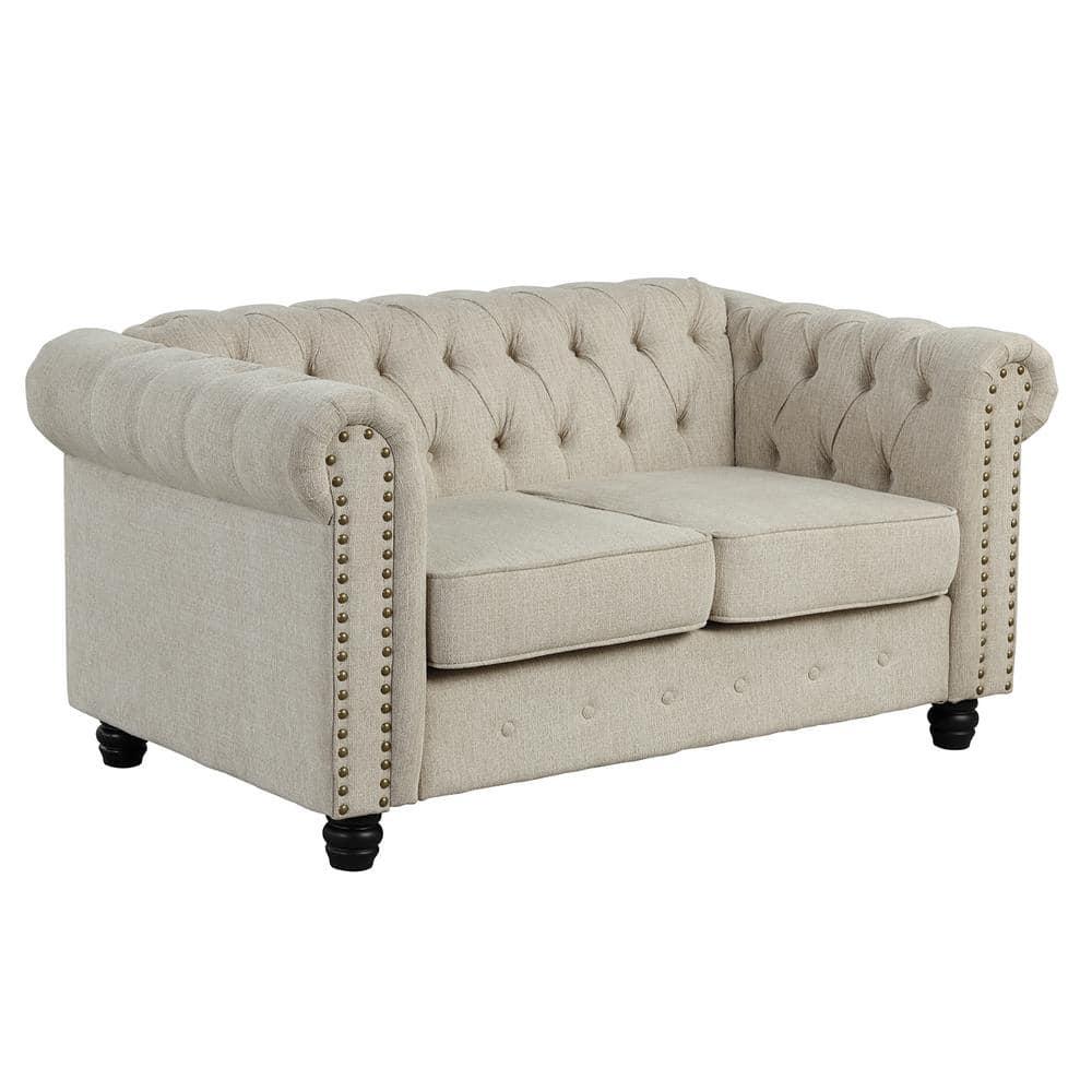 Morden Fort Beige Sofa Set for Living Room Furniture Button Tufted Chair and Loveseat 2 Pieces Fabric