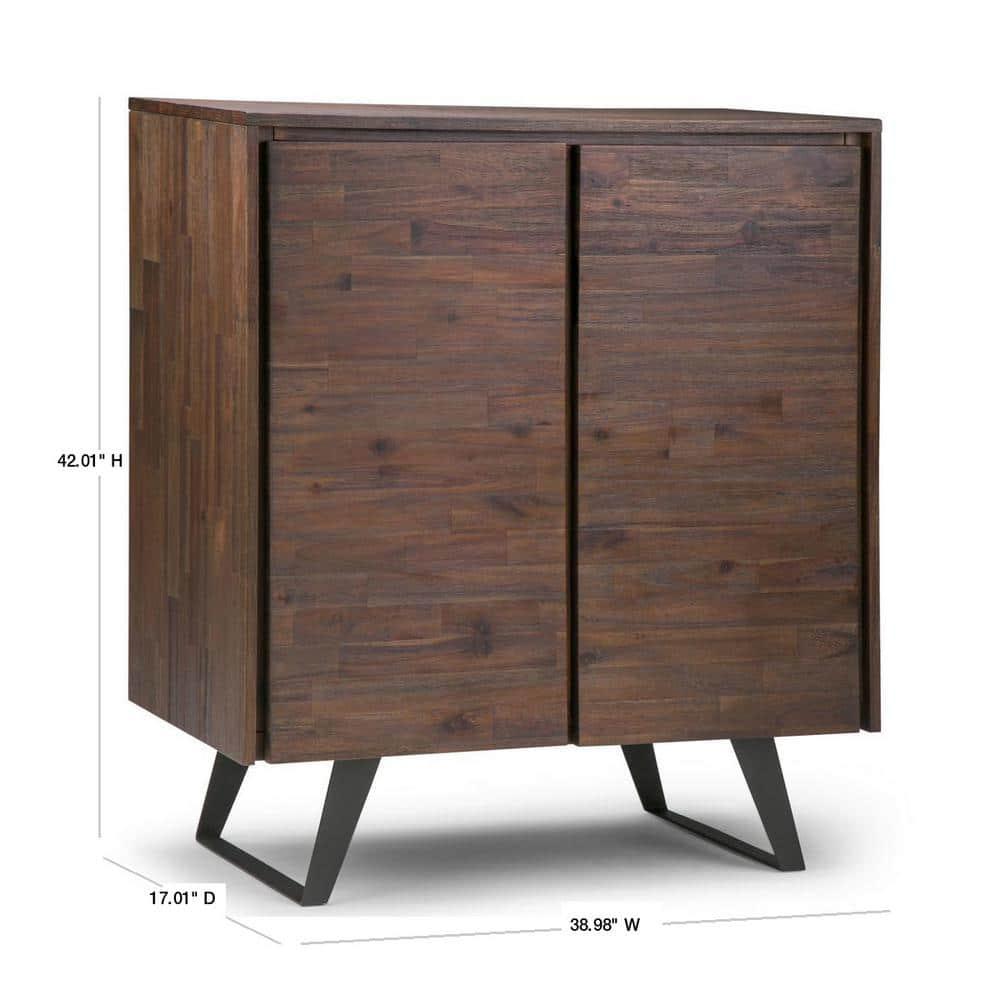 Distressed Charcoal Brown Acacia Wood Office Storage Cabinet