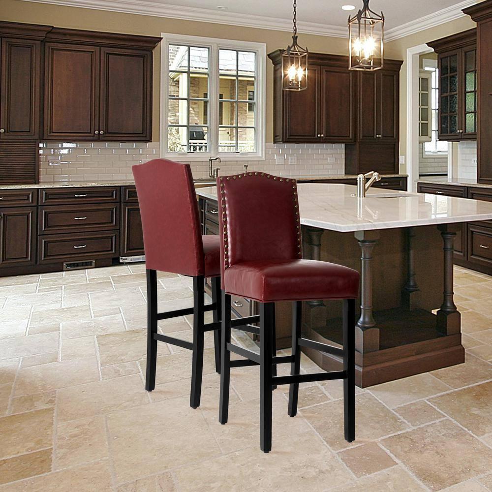 Set of 2 Upholstered PU Barstools with Studded Decor - Glitzhome