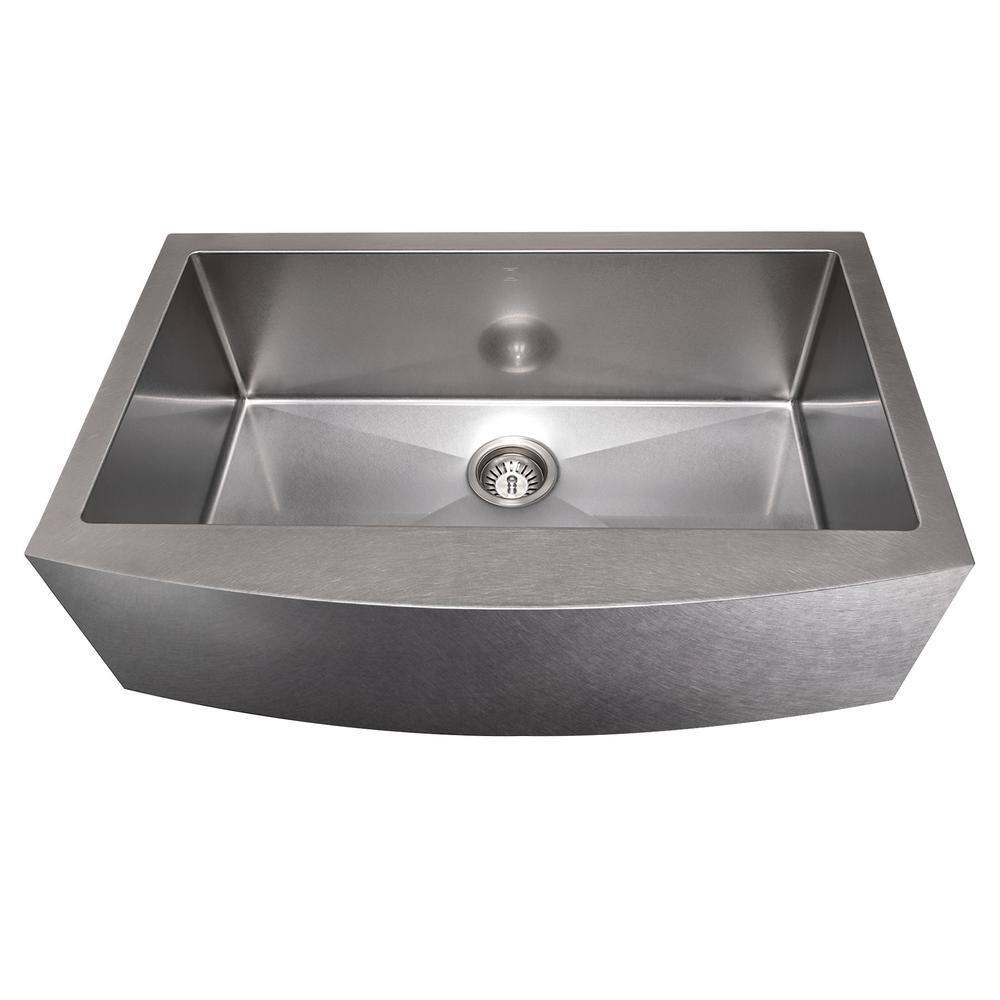 ZLINE 33 in. Vail Farmhouse Apron Mount Single Bowl DuraSnow Stainless Steel Kitchen Sink W/ Bottom Grid (SAS-33S)