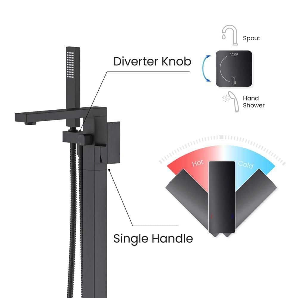 Cube Floor Tub Spout with Diverter