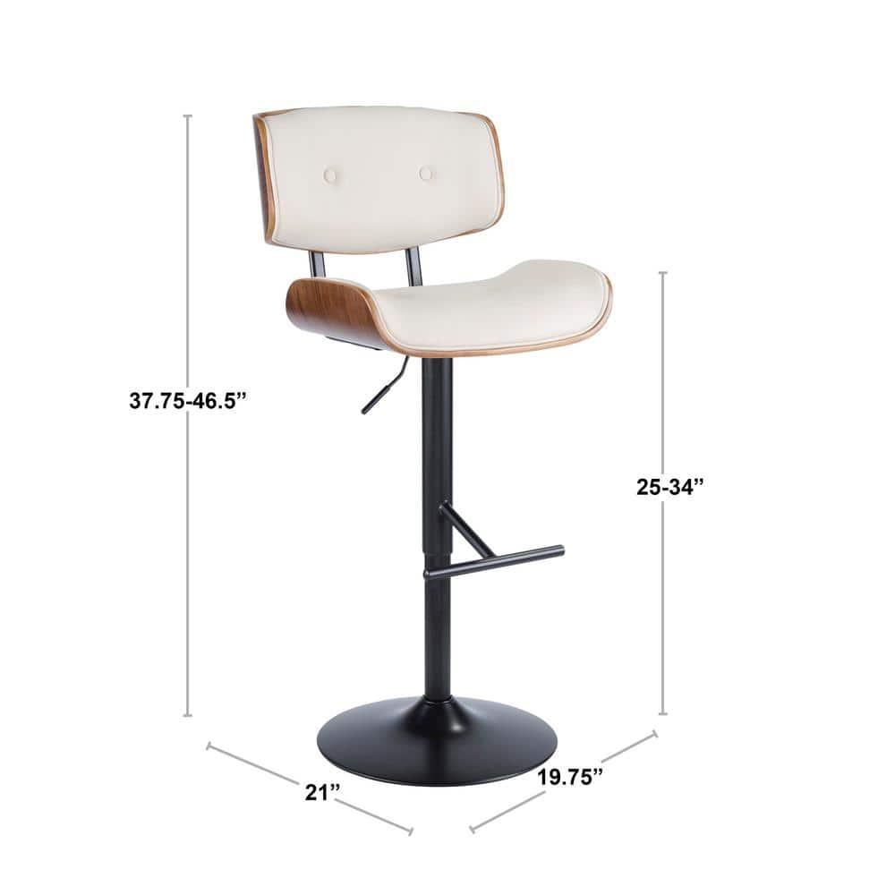 Lombardi Mid-Century Modern Adjustable Barstool in Walnut with Cream Faux Leather by LumiSource
