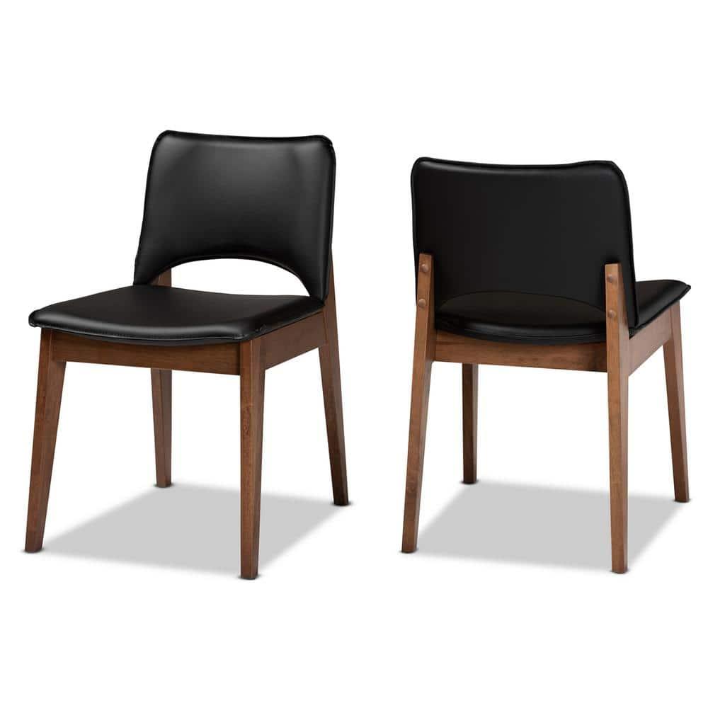 2pc Afton Faux Leather Upholstered and Wood Dining Chair Set Black/Walnut Brown - Baxton Studio