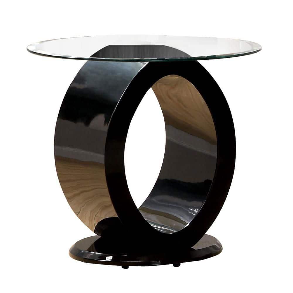 Maykoosh Elegant Escape Tempered Glass Top End Table With O Shape Base, Black