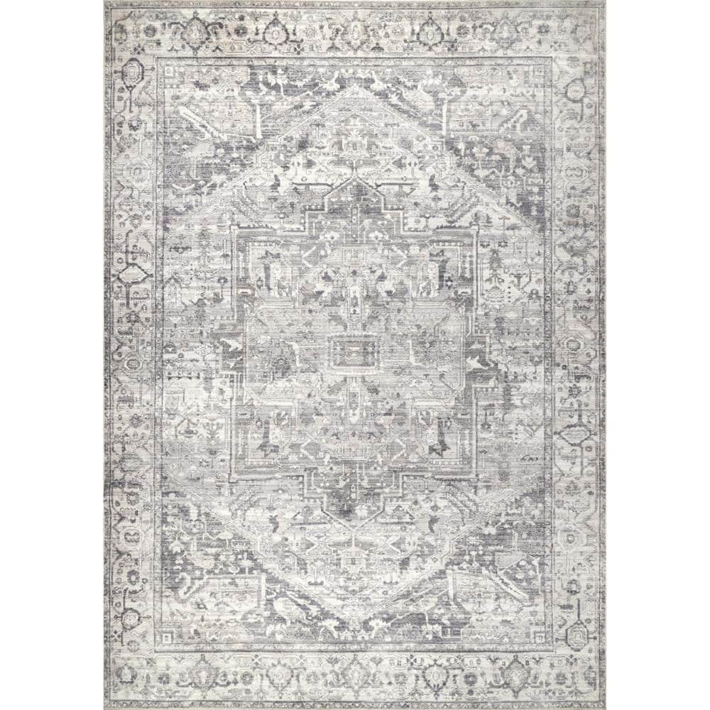 Nuloom Brielle Pet Friendly Machine Washable Vintage Medallion Area Rug, 4' x 6', Grey