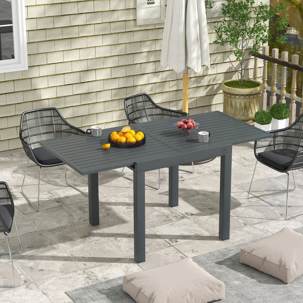 Outsunny Expandable Patio Dining Table for 4-6, Aluminum Extendable Outdoor Dining Table for Garden, Backyard, Poolside, Deck, Gray