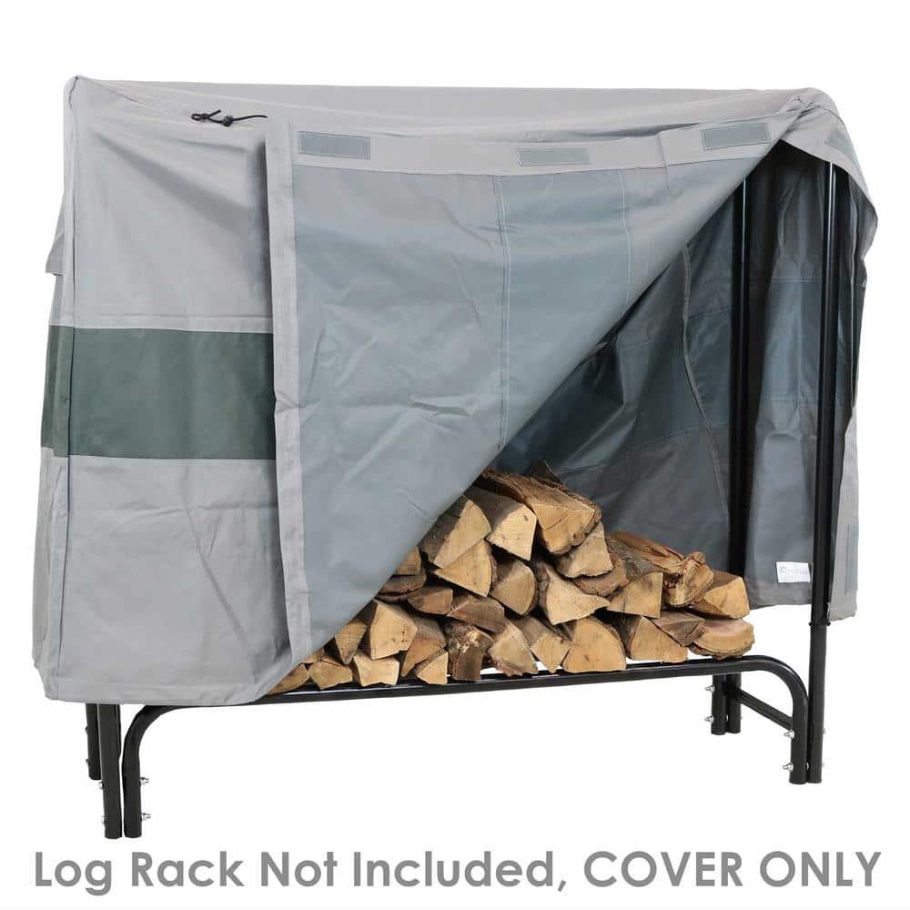 Sunnydaze Outdoor Weather-Resistant Heavy-Duty Polyester with PVC Backing Firewood Log Rack Cover - 4' 2" - Gray and Green