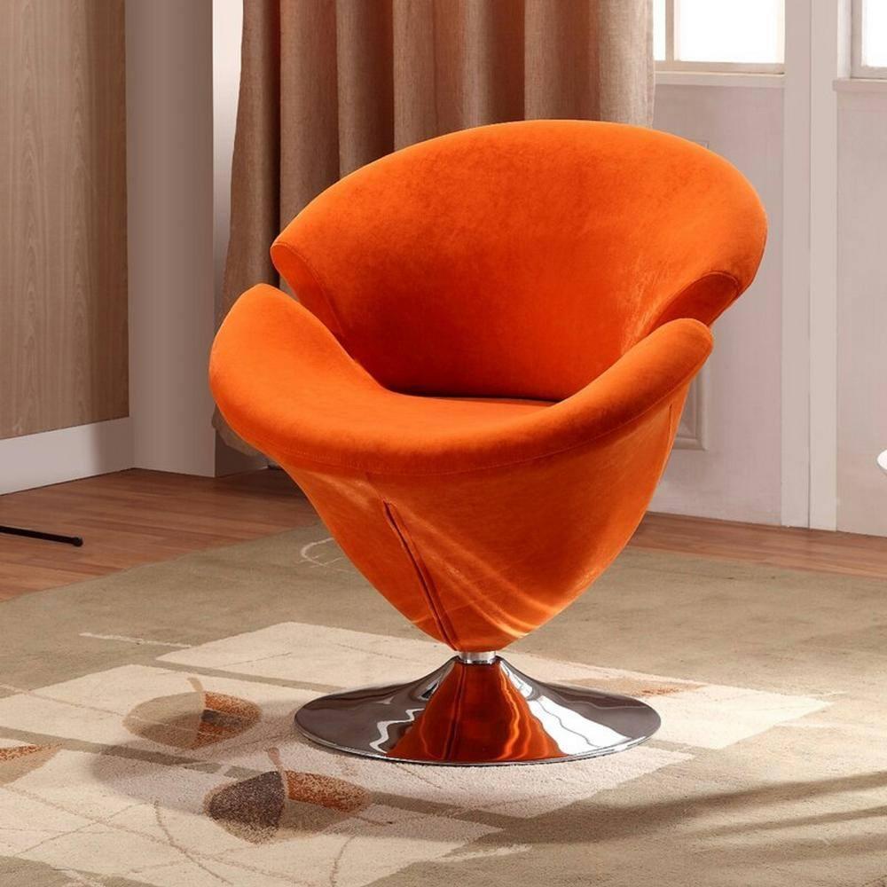 Tulip Velvet Swivel Accent Chair Orange - Manhattan Comfort: Armless, Metal Frame, Semi-Gloss Finish, No Assembly Required