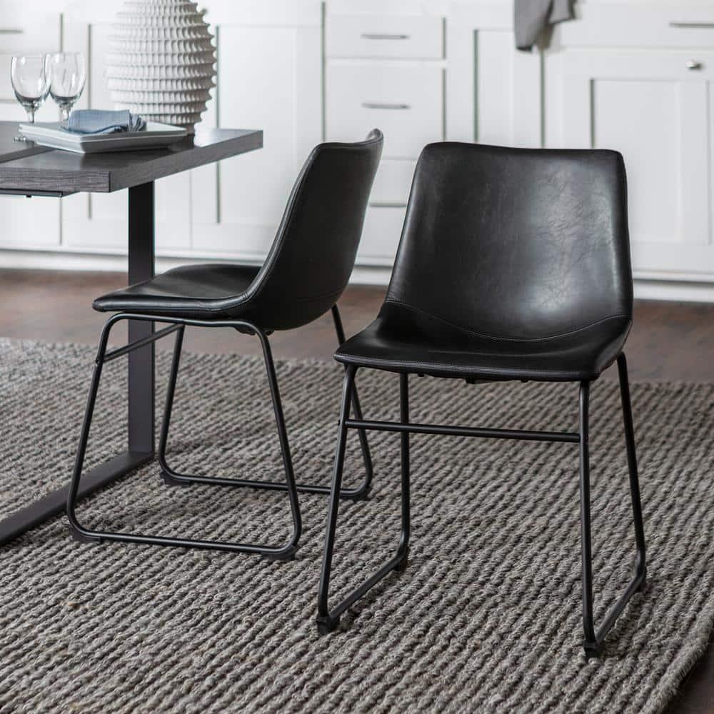 ONKER  Douglas Urban Industrial Faux Leather Armless Dining Chairs, Set of 2, Black