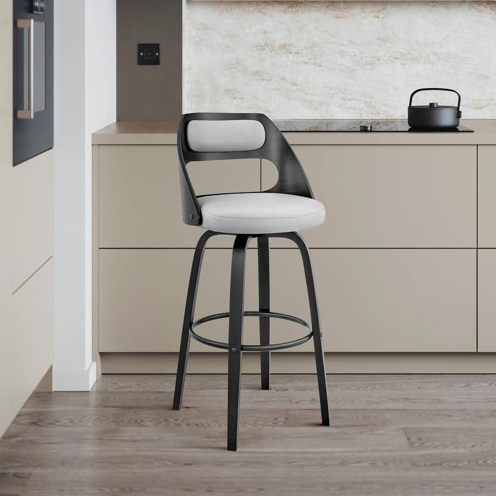 26 in. Julius Gray Faux Leather & Black Wood Bar Stool