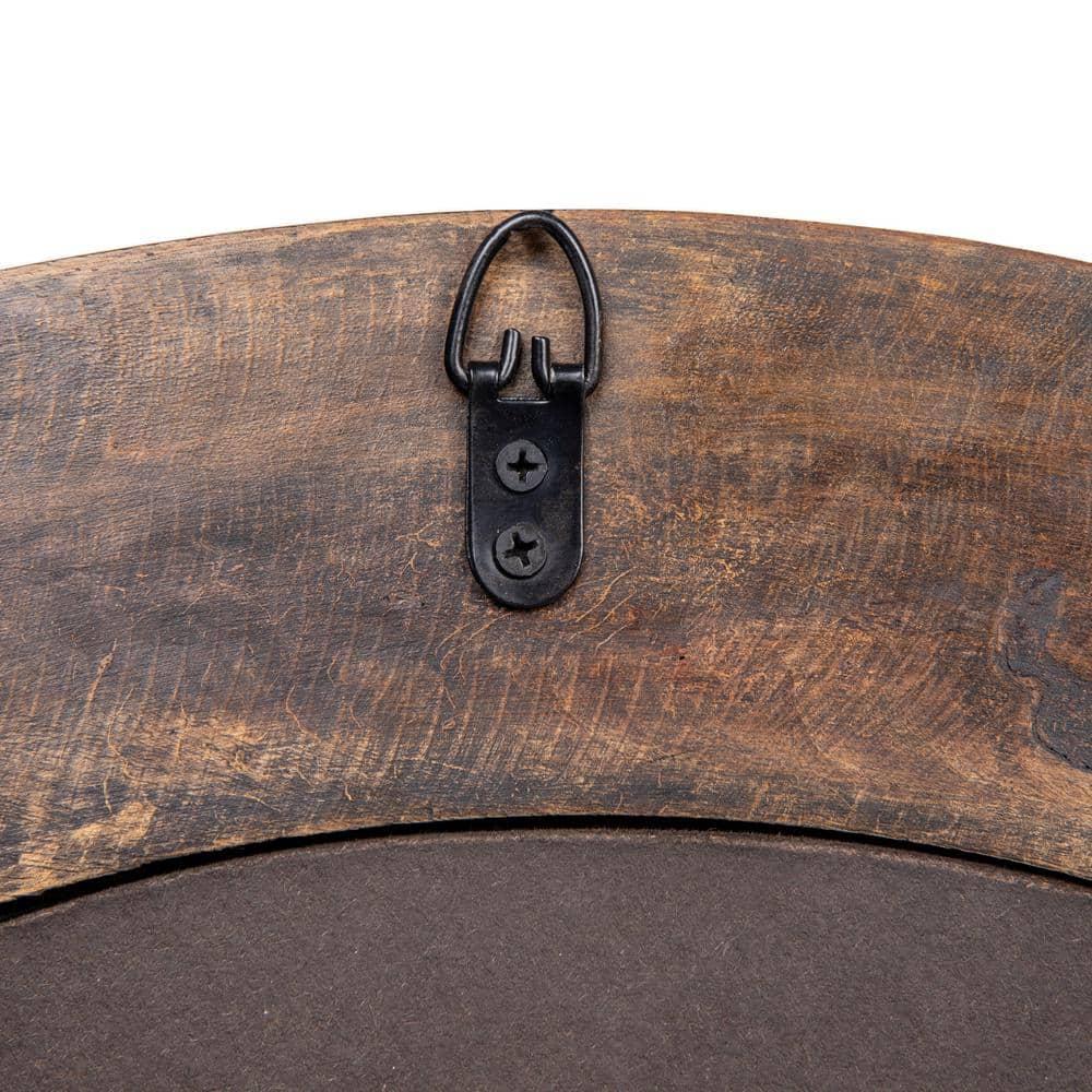 Storied Home Round Carved Wood Framed Wall Mirror with Hobnail Detail: No Assembly, Mango Wood