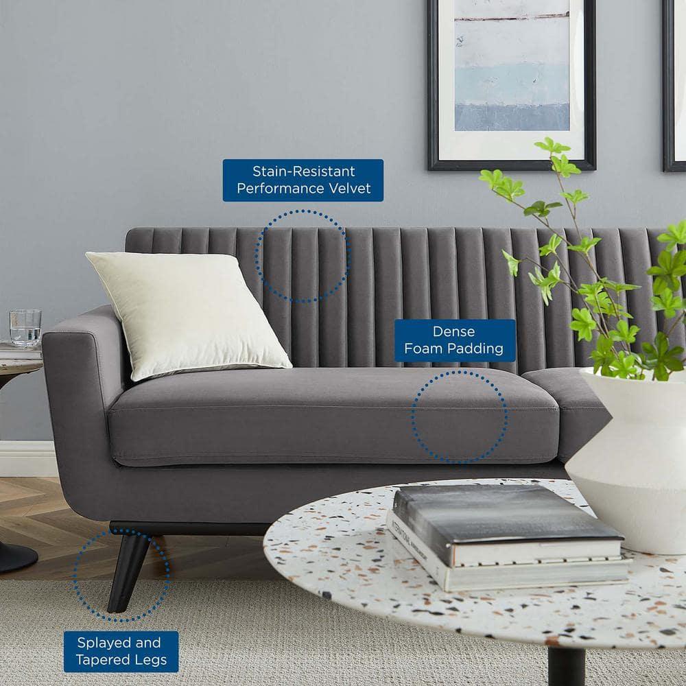 Engage Channel Tufted Performance Velvet Sofa Gray - Modway: Upholstered, Wood Frame, Foam Fill