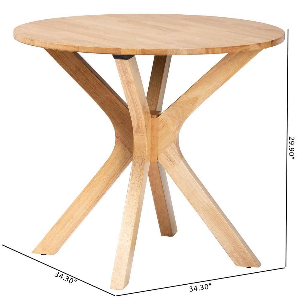 Baxton Studio 34" Wide Kenji Wood Round Dining Table Natural Brown: Rubberwood, Seats 4