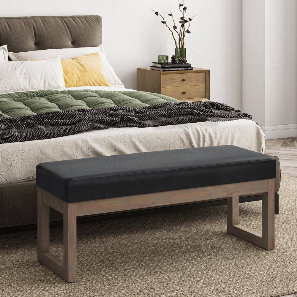 Simpli Home Milltown Ottoman Bench with Upholstered Seat and Solid Wood Frame