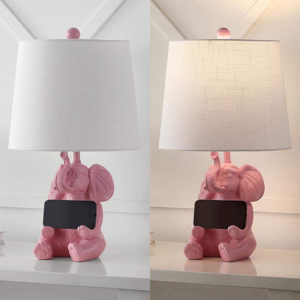 Kairi 21" Modern Shabby Chic Resin/Iron Happy Elephant LED Kids' Table Lamp with Phone Stand, Pink