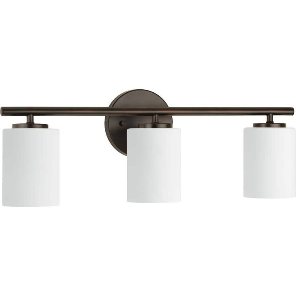 Progress Lighting Replay 3-Light Bath Vanity, Antique Bronze, Porcelain, Up/Down Mounting, Shade Included