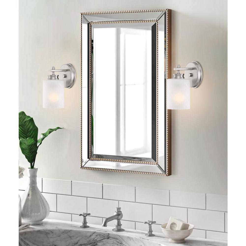 Kira Home Phoebe 8" Modern Farmhouse Wall Sconce/Vanity Light + Frosted Seeded Glass Shade, Brushed Nickel Finish