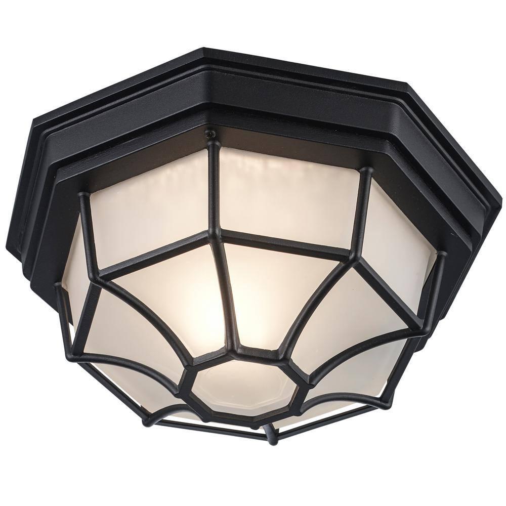 Trans Globe Lighting 40582 Wagon Wheel 1 Light Outdoor Flush Mount Ceiling Fixture - Black