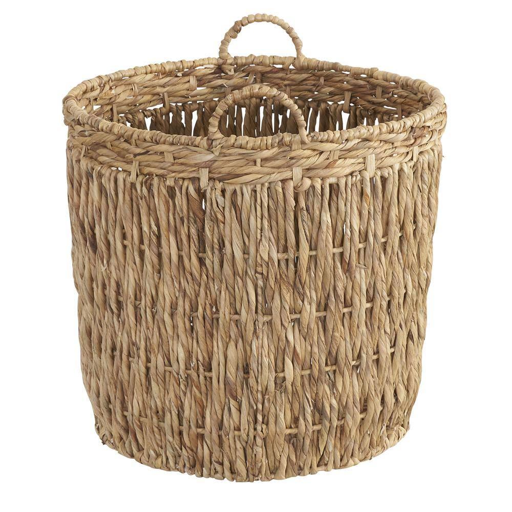 Tall Wicker Floor Basket, Woven Decorative Basket with Handles, Handmade, Great for Laundry and Storage, Natural