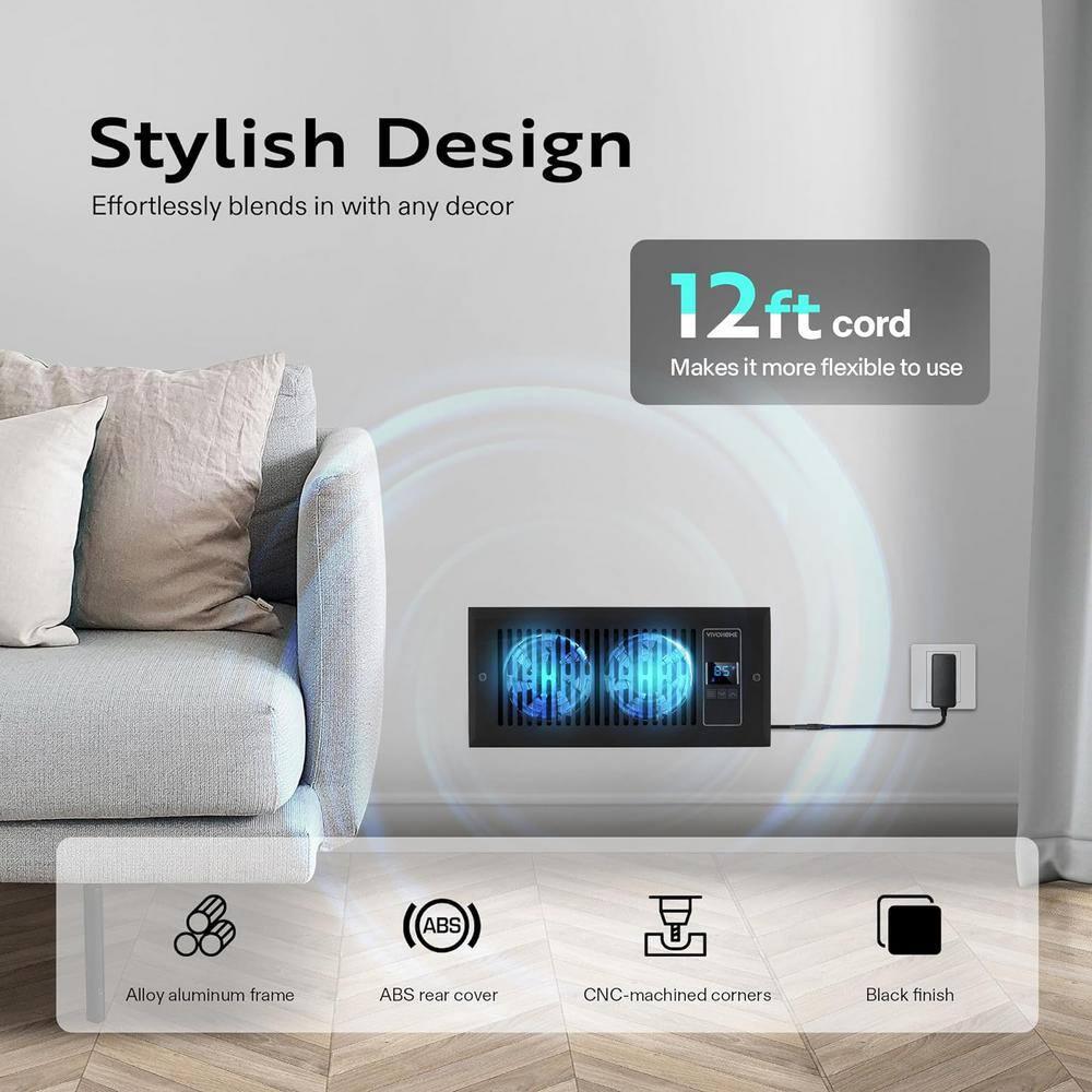 Black Smart Register Booster Fan with Thermostat Control