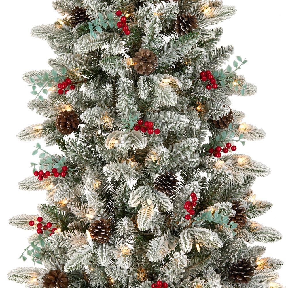 5-Foot White Flocked Pine Half Christmas Tree with Lights