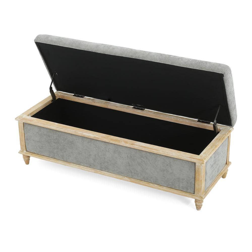 GDF Studio French Country Fabric Storage Ottoman Bench with Weathered Wood Frame, Gray