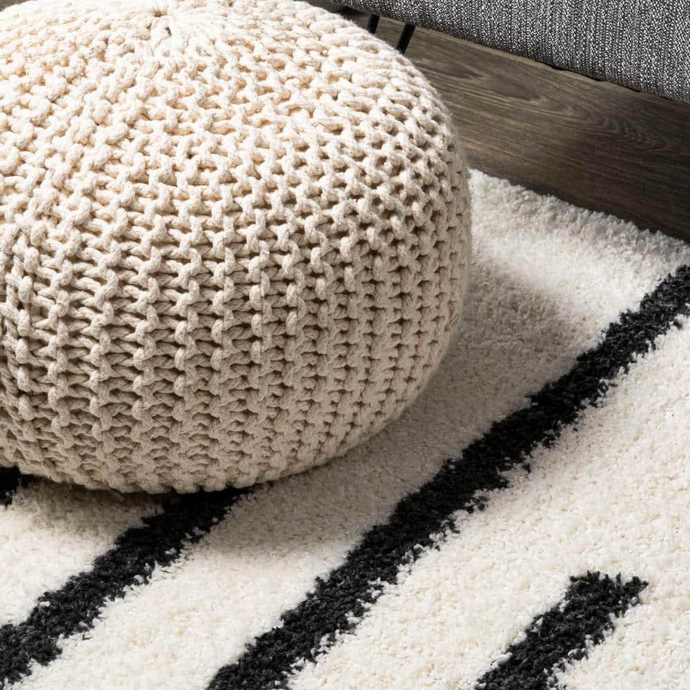 2'x10' Alaro Berber Stripe Shag Runner Rug, White - JONATHAN Y