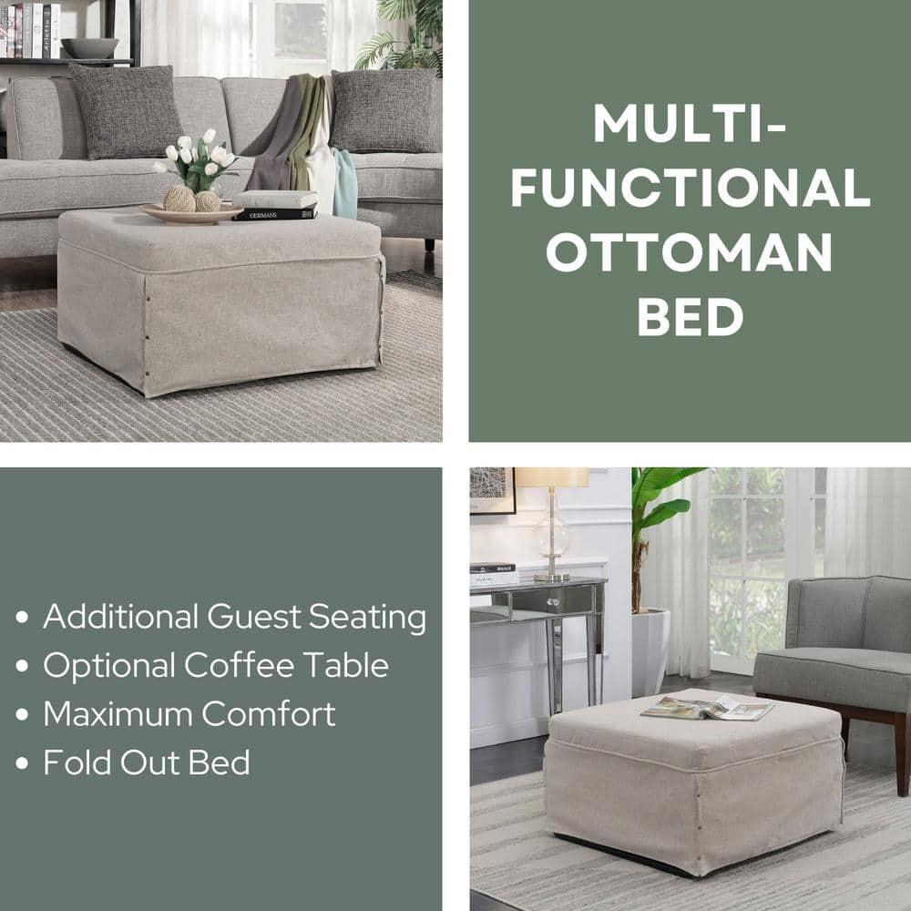 Convenience Concepts Designs4Comfort Folding Bed Ottoman, Soft Beige Fabric