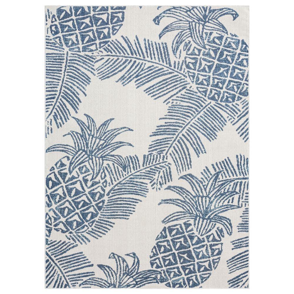 Tommy Bahama Malibu Pineapple Coastal Indoor/Outdoor Area Rug, Ivory/Navy