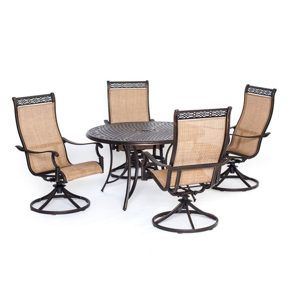 Hanover Manor 5-Piece Adult Modern PVC Aluminum Round Patio Dining Set Cast Sling