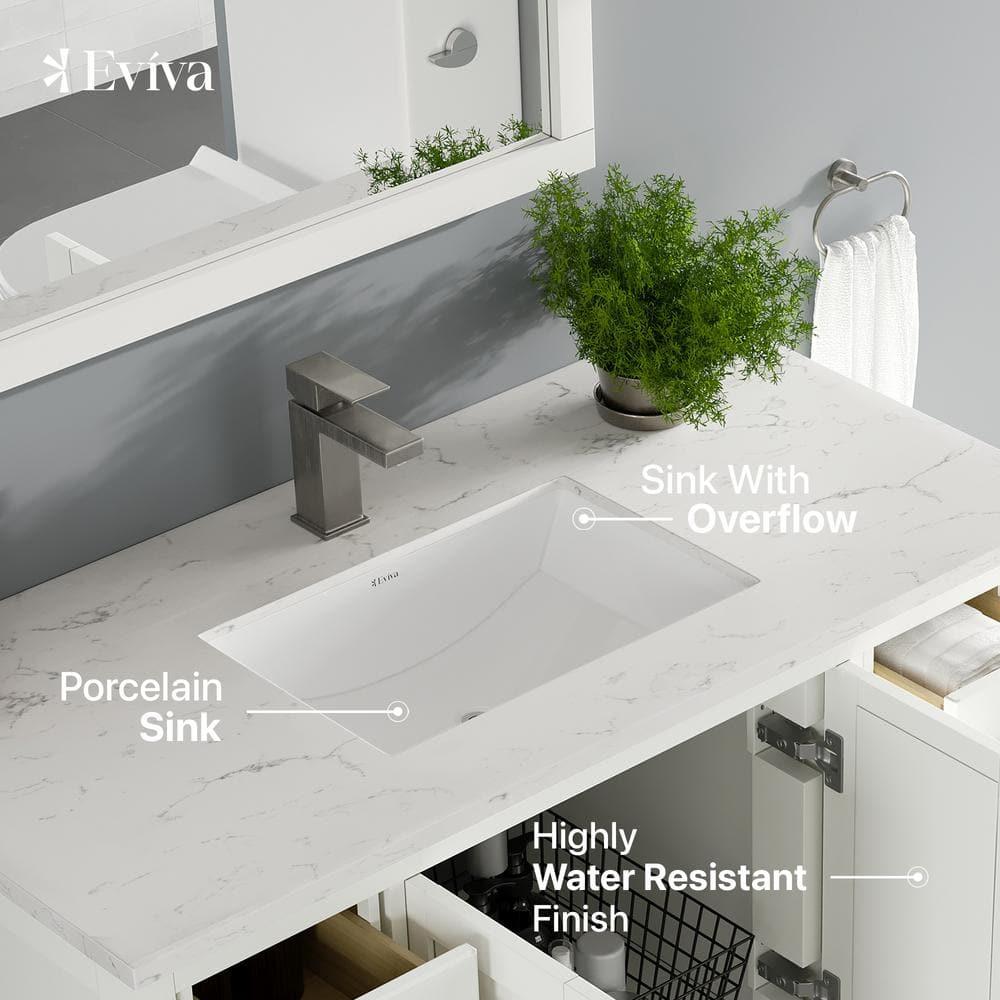 Eviva London 42"W x 18"D White Bathroom Vanity with White Carrara Quartz Countertop and Undermount Porcelain Sink