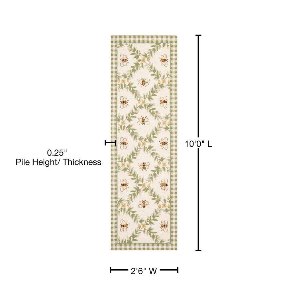 Chelsea HK55 Hand Hooked Runner Rug - Ivory/Green - 2'6"x10' - Safavieh
