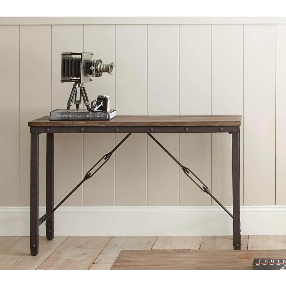 Jersey Sofa Table Antique Oak - Steve Silver Co.: Industrial Design, Entryway, with Metal Glides & Iron Frame