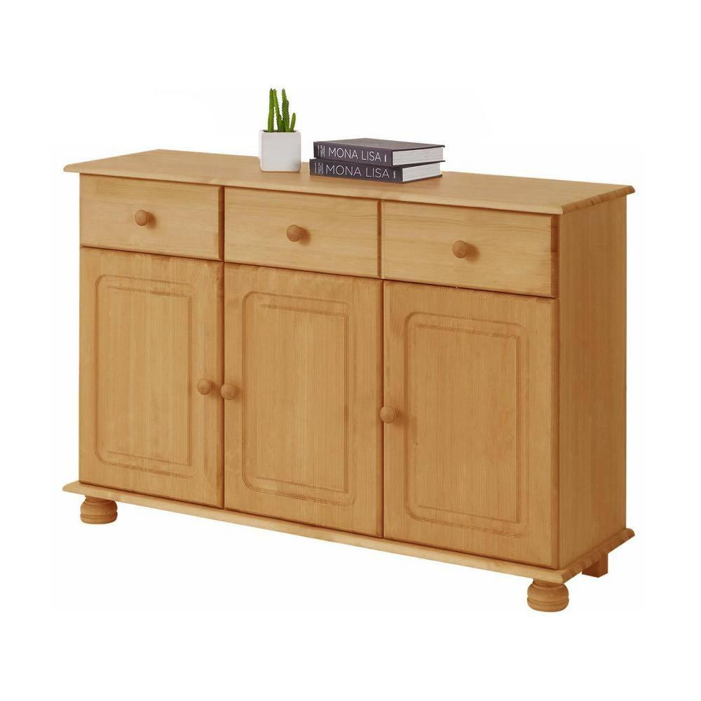 RealRooms Chester Sideboard with 3 Drawers and 2 Cabinets, Stained Brown