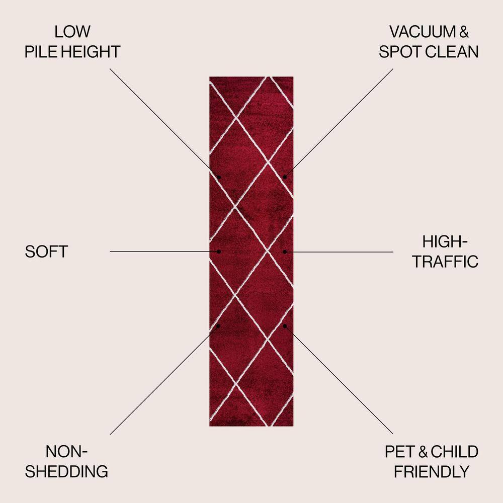 2'x10' Cole Minimalist Diamond Trellis Runner Rug, Red/White - JONATHAN Y