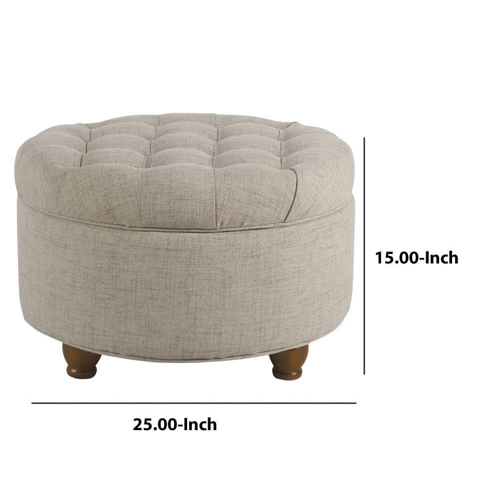 Benzara Otomana de Madera Tapizada en Tela con Almacenamiento con Tapa Elevable Capitoné, Beige-Color:Beige
