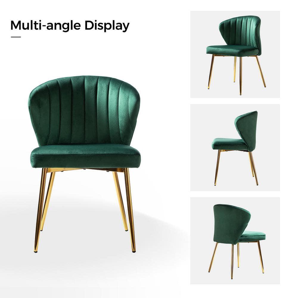 Home Kitchen Velvet Dining Chairs Set of 2 Upholstered Side Chairs Accent Channel Tufted Metal Legs Living Room Bedroom Green