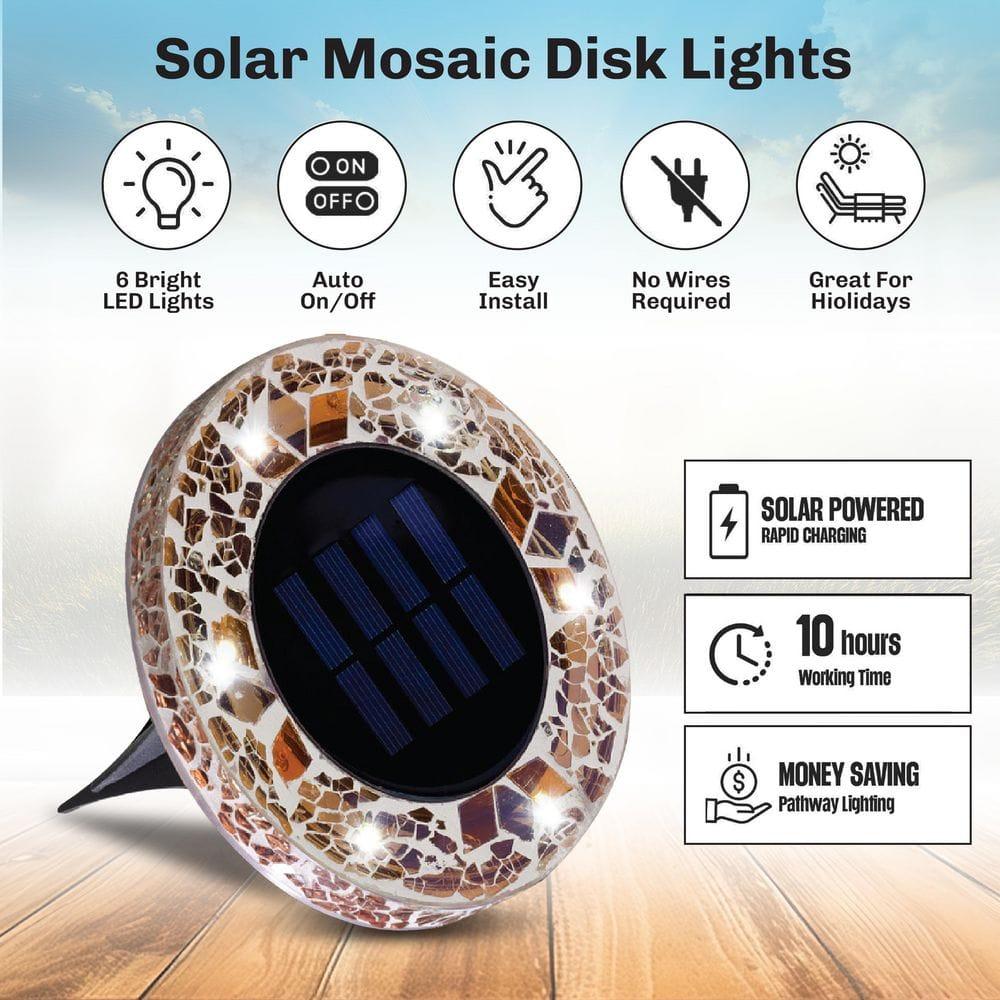 Bell + Howell Bell+howell Disk Lights Solar Ground Lights Mosaic Wireless Auto On/off Solar Pathway Garden Outdoor Lighting With 6 Led Bulbs For Lawn, Patio, Garden, Yard, Pathways Waterproof, 4 Pack - Blue & Reviews | Wayfair