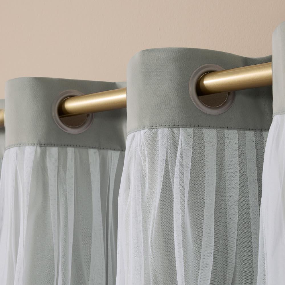 Exclusive Home Catarina Layered Solid Room Darkening Blackout and Sheer Grommet Top Curtain Panel Pair, 52"x84", Soft Grey
