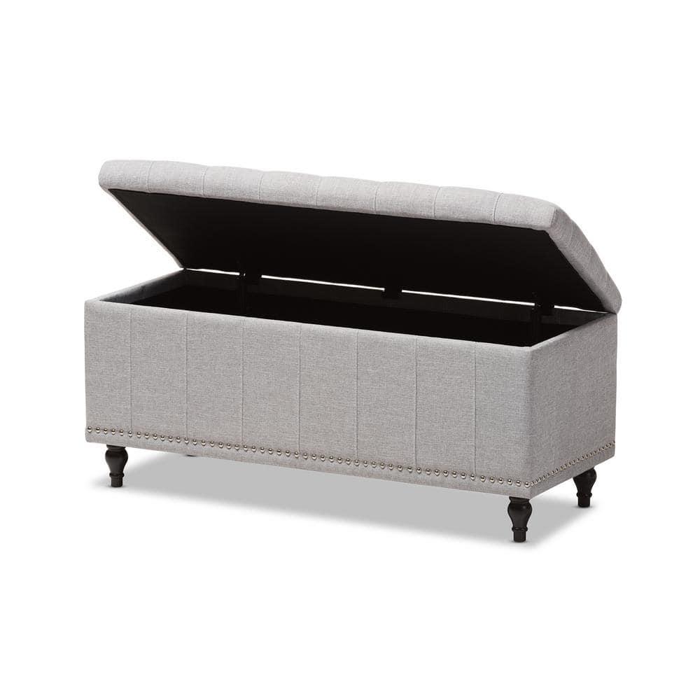 Baxton Studio Kaylee Modern Classic Fabric Upholstered Button - Tufting Storage Ottoman Bench - Grayish Beige: End of Bed, Rectangular Shape