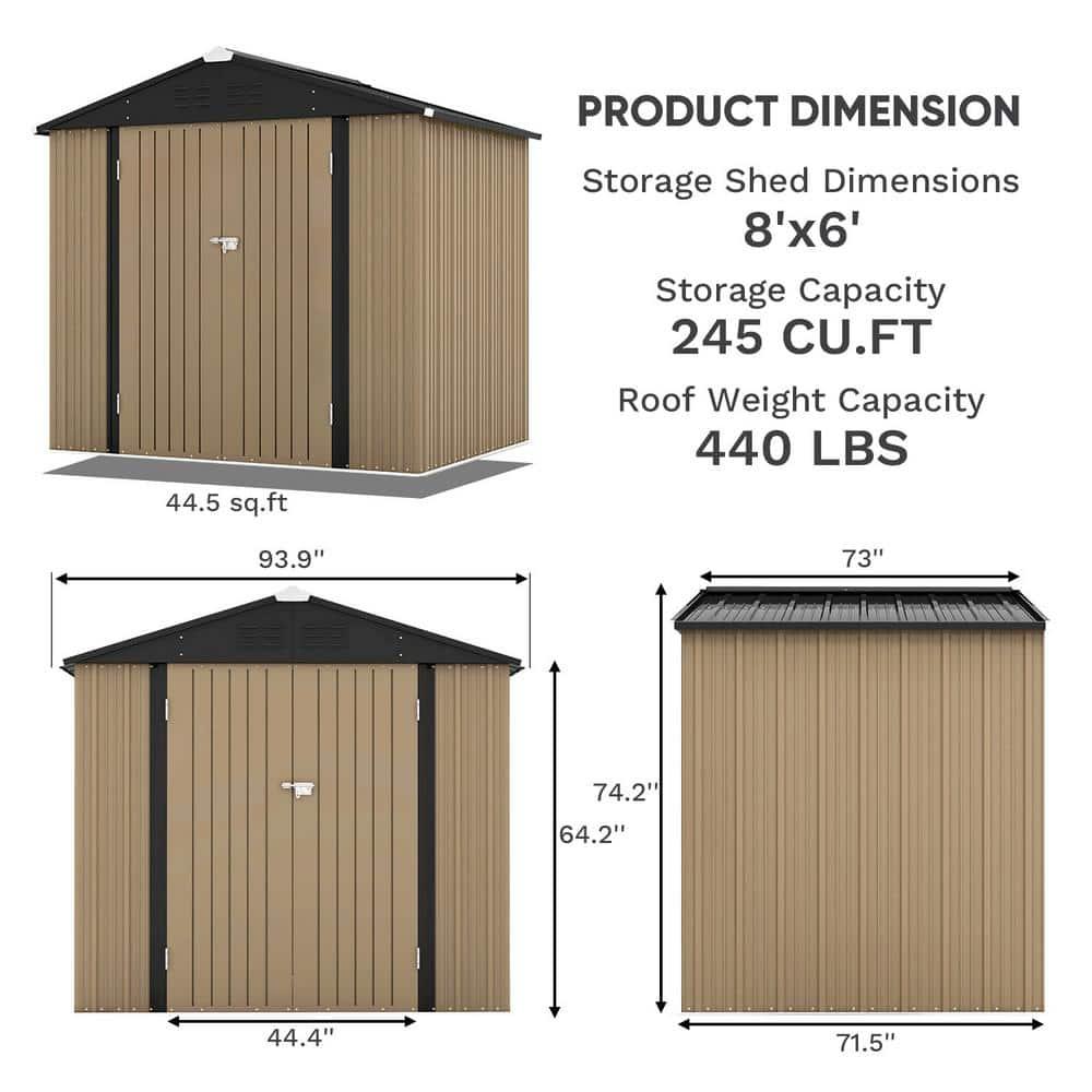 Devoko 8 ft. W x 6 ft. D Metal Storage Shed