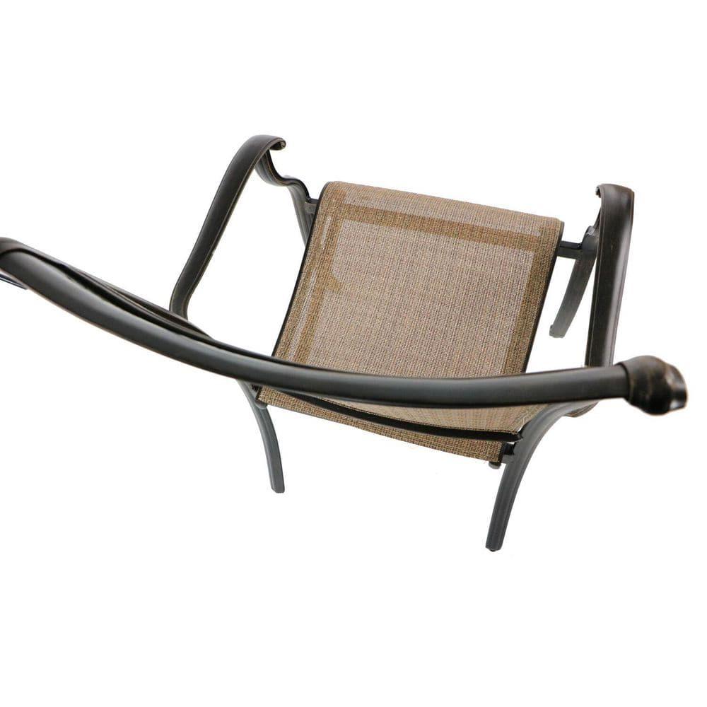 Hanover Fontana 7-Piece Outdoor Dining Set with 2 Sling Swivel Rockers, 4 Sling Chairs, and a 38-In. x 72-In. Cast-Top Table